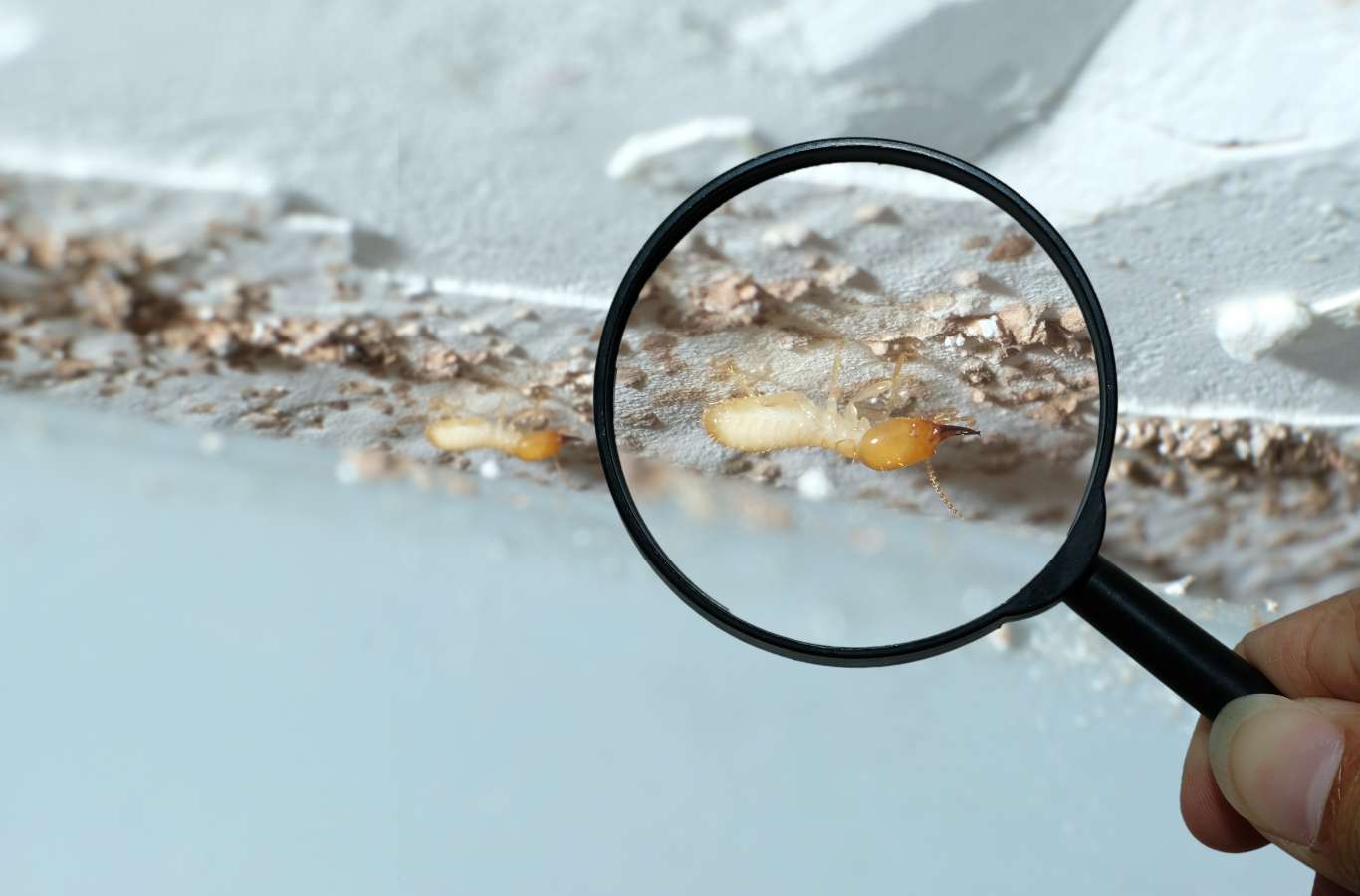 Magnifying glass showing closeup of termite